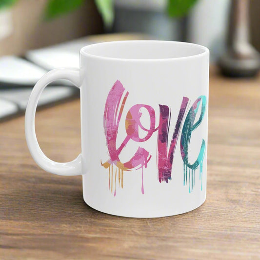 Inspiring Loving Message "Love Never Fails" Bible Scripture on White Ceramic Mug, 11oz