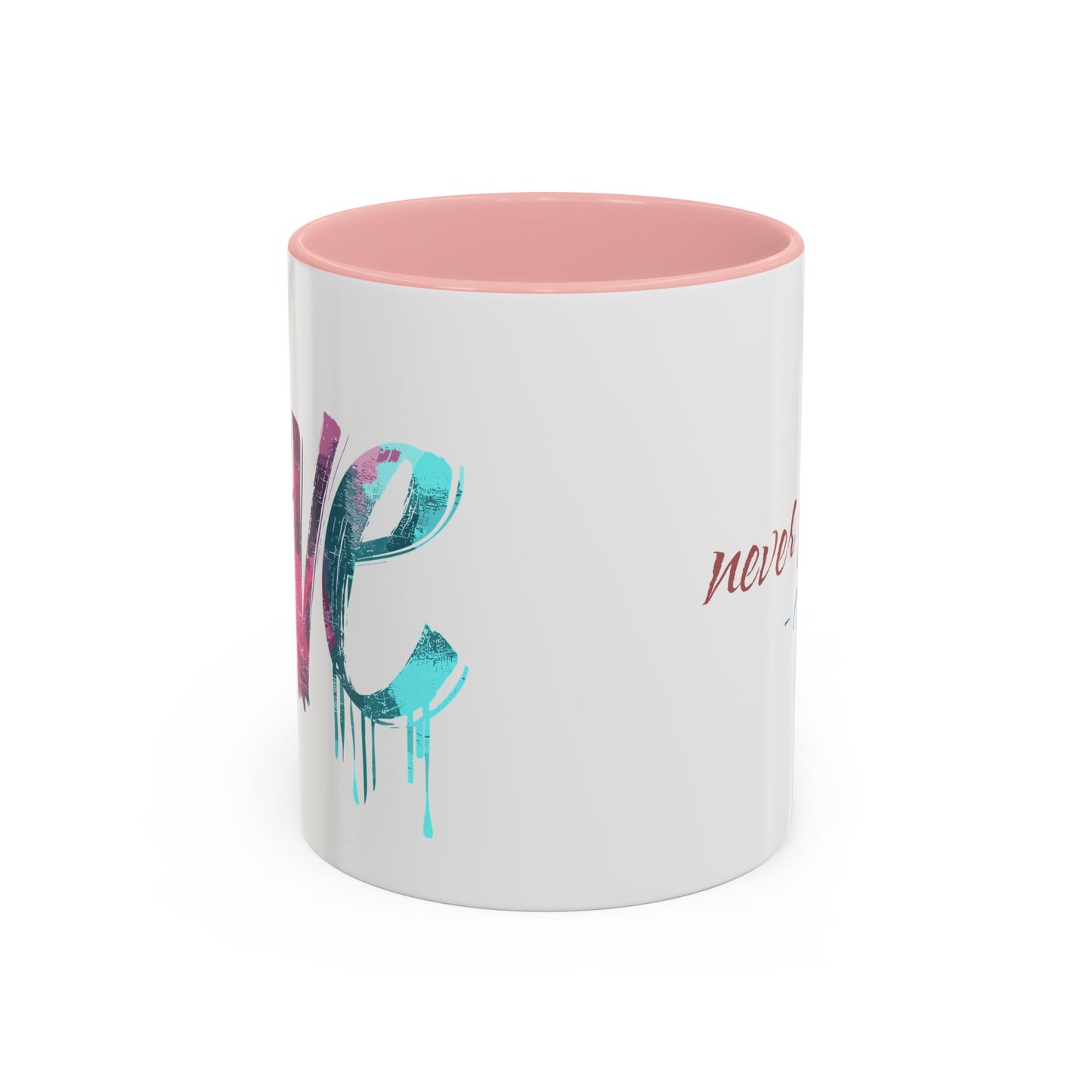 Inspirational Love Never Fails Coffee Mug, Beautiful Crafted Ceramic Cup, Gift for Him Her, Religious Quote, 11oz 15oz