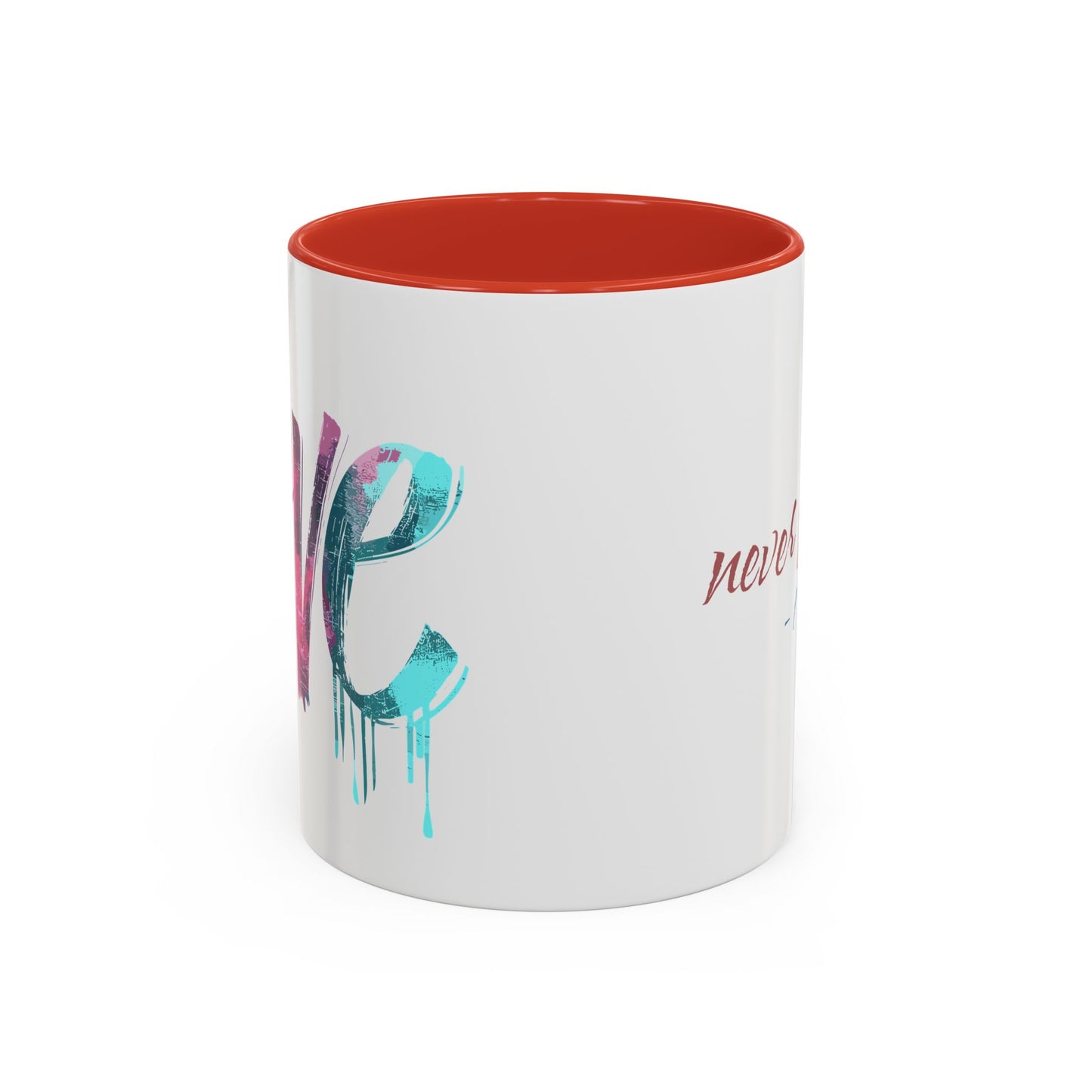 Inspirational Love Never Fails Coffee Mug, Beautiful Crafted Ceramic Cup, Gift for Him Her, Religious Quote, 11oz 15oz