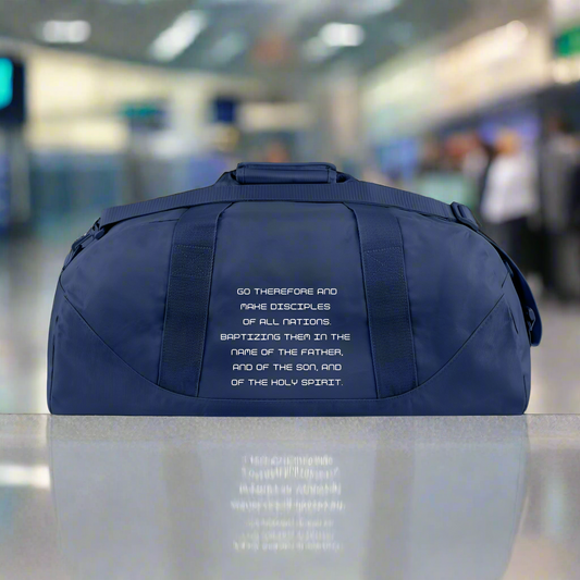 Great Commission Bible Verse Travel Duffle Bag Denim Style - navy