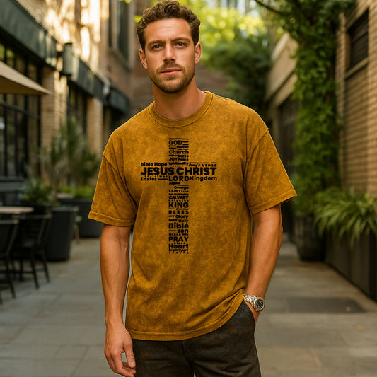 Vintage Jesus Christ Cross Top Shirt for Men and Women, color Mustard
