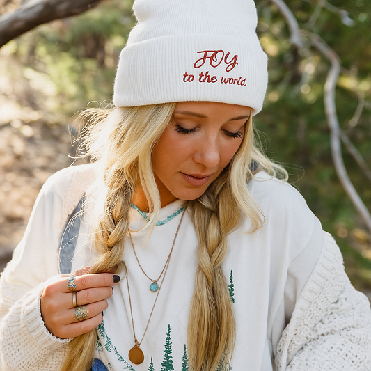 iPhrase Embroidered Christmas Beanie JOY to the world