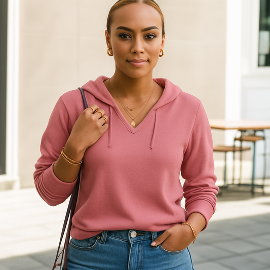 Pink Rose Womens Lightweight Wash Hooded Sweatshirt