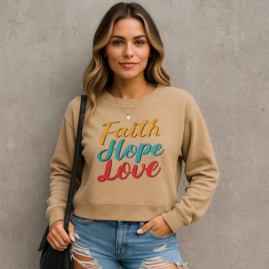 Faith Hope Love Pullover Sweatshirt - Beige