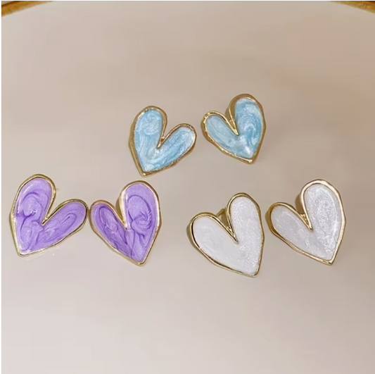 Sweet Romantic Asymmetrical Heart Stud Earrings, Fashionable Colorful Heart-Shaped Earrings, Unique Design Women's Accessories, Gift for Her