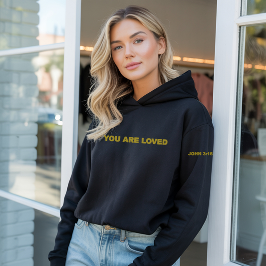 You Are Loved. Pullover Hoodie, Black Mustard