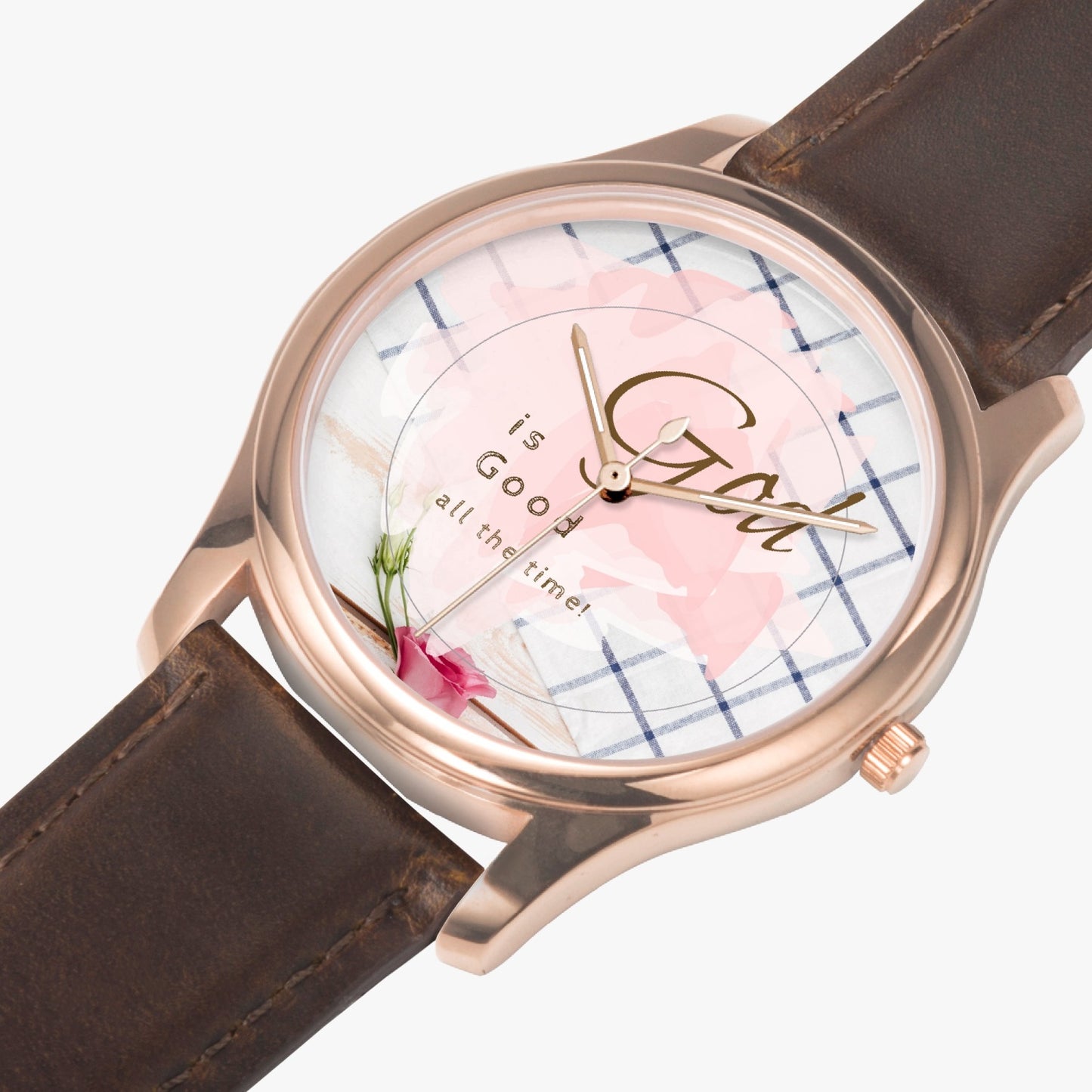 Watch God Is Good All The Time Leather Strap Classic Quartz Watch (Rose Gold)
