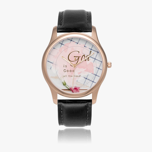 Watch God Is Good All The Time Leather Strap Classic Quartz Watch (Rose Gold)