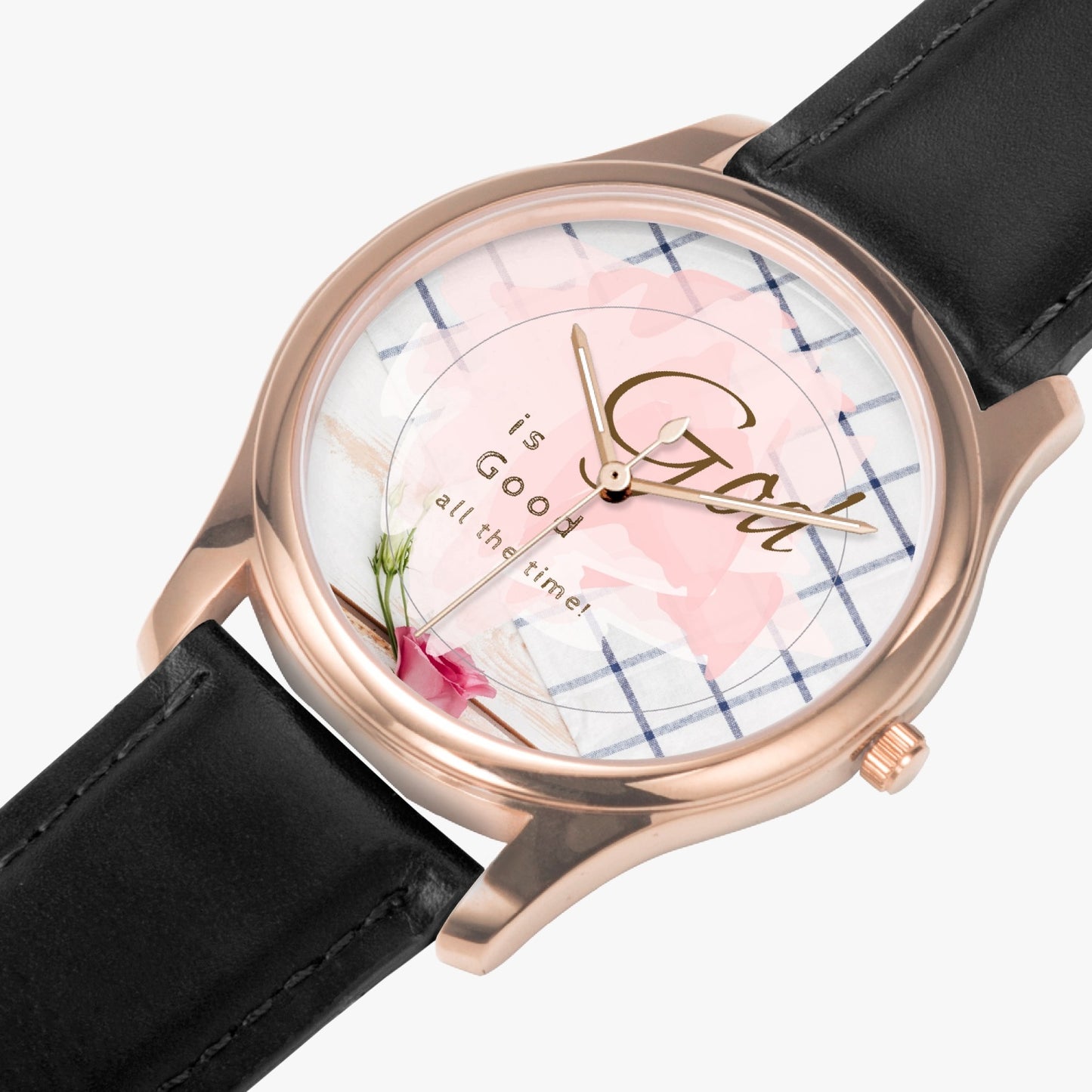 Watch God Is Good All The Time Leather Strap Classic Quartz Watch (Rose Gold)