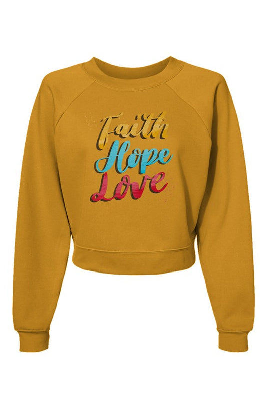 Faith Hope Love Pullover Fleece Sweatshirt - Yellow Mustard