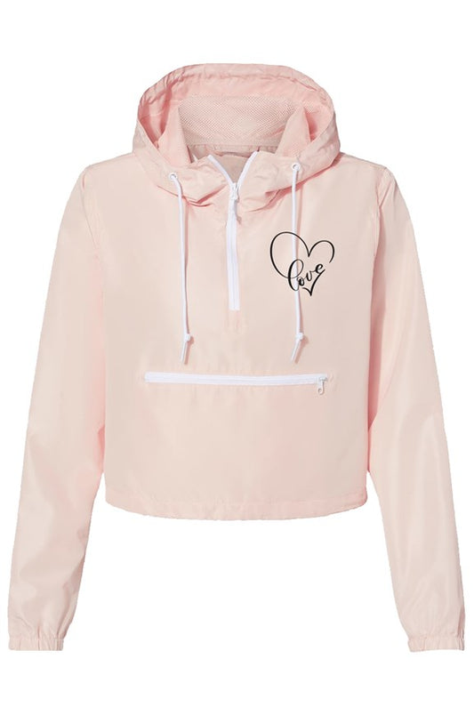 Embroidery Love Heart Shape - Lightweight Pullover Crop Jacket