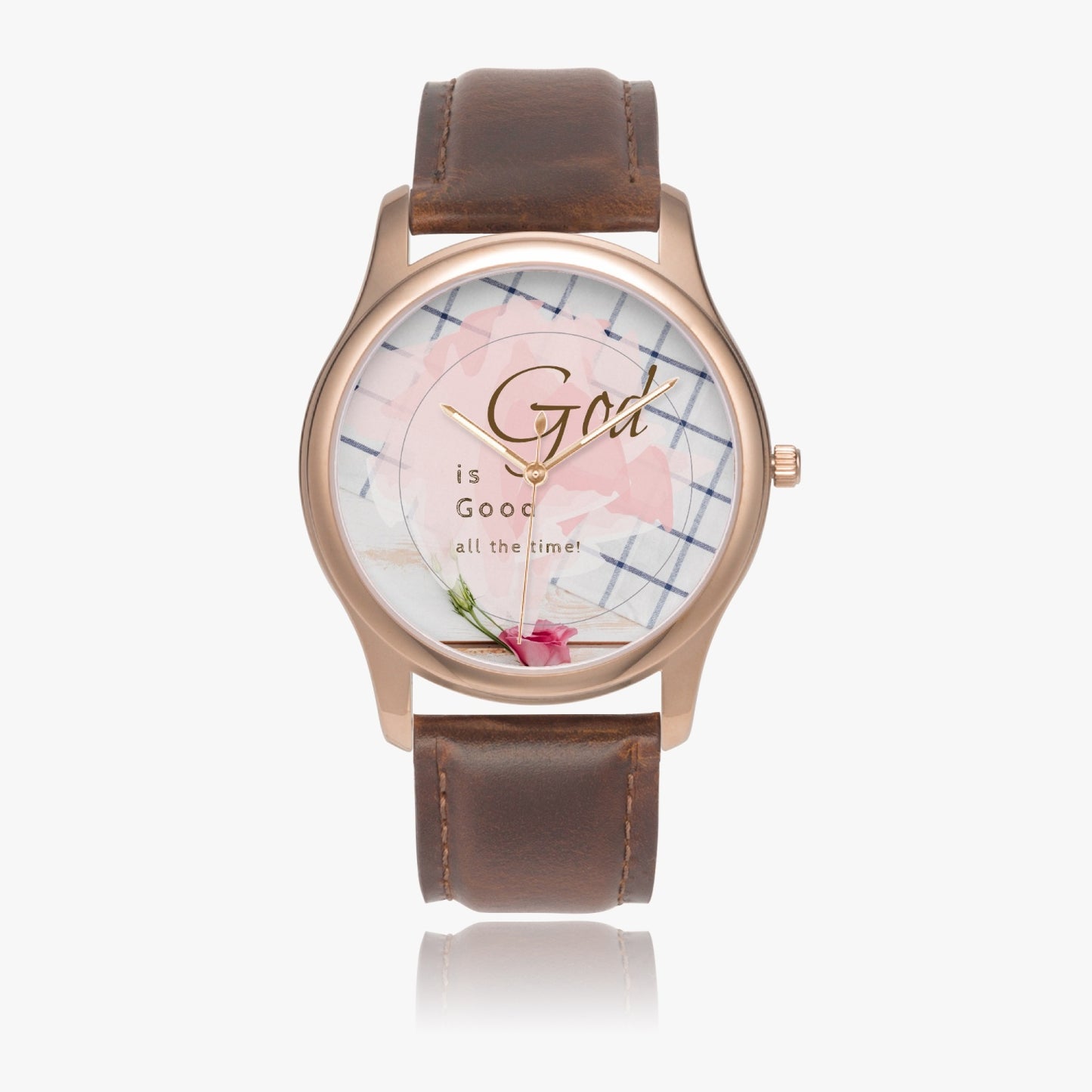 Watch God Is Good All The Time Leather Strap Classic Quartz Watch (Rose Gold)