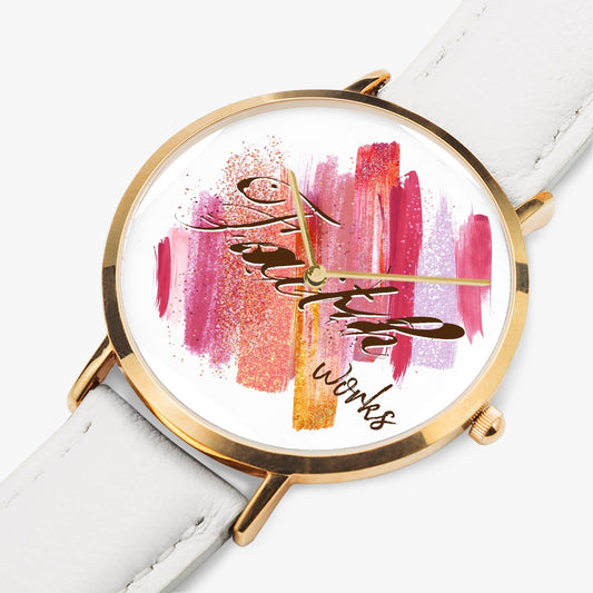 Faith Works - Leather Strap Quartz Inspirational Watch (Rose Gold)