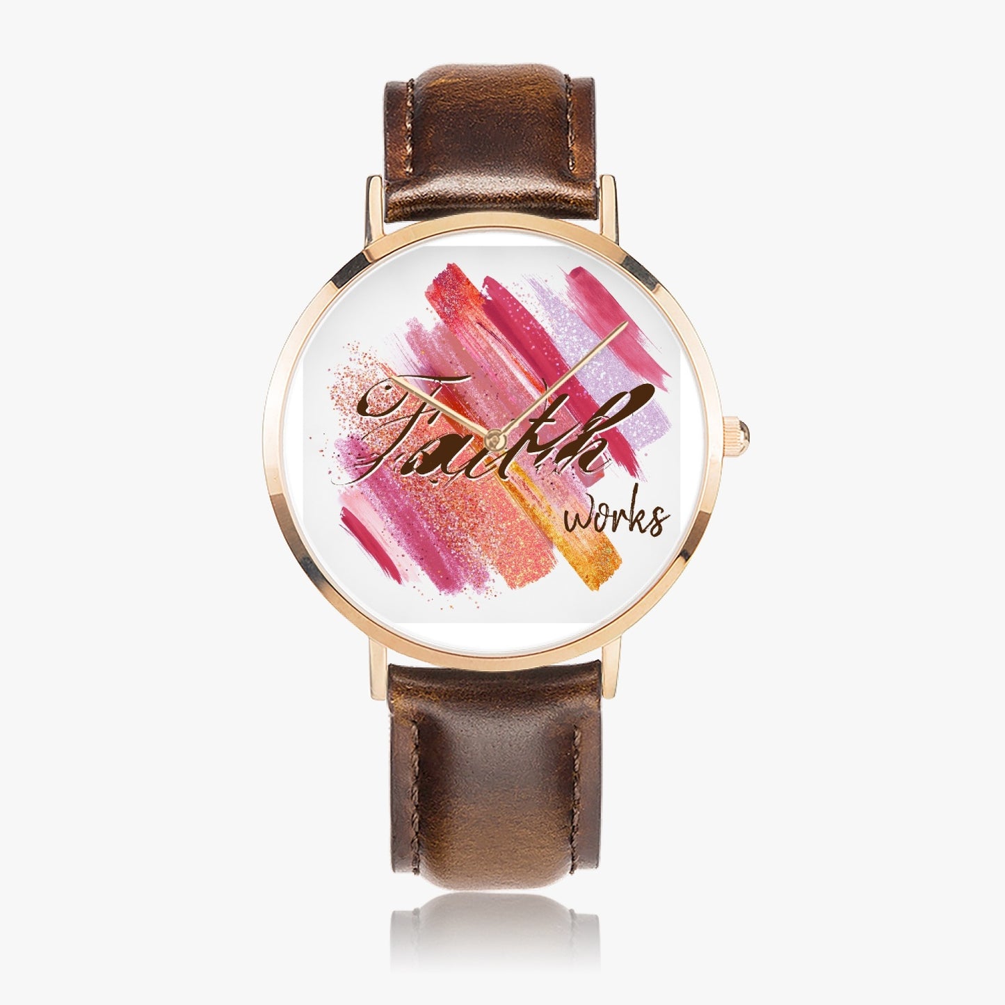 Faith Works - Leather Strap Quartz Inspirational Watch (Rose Gold)