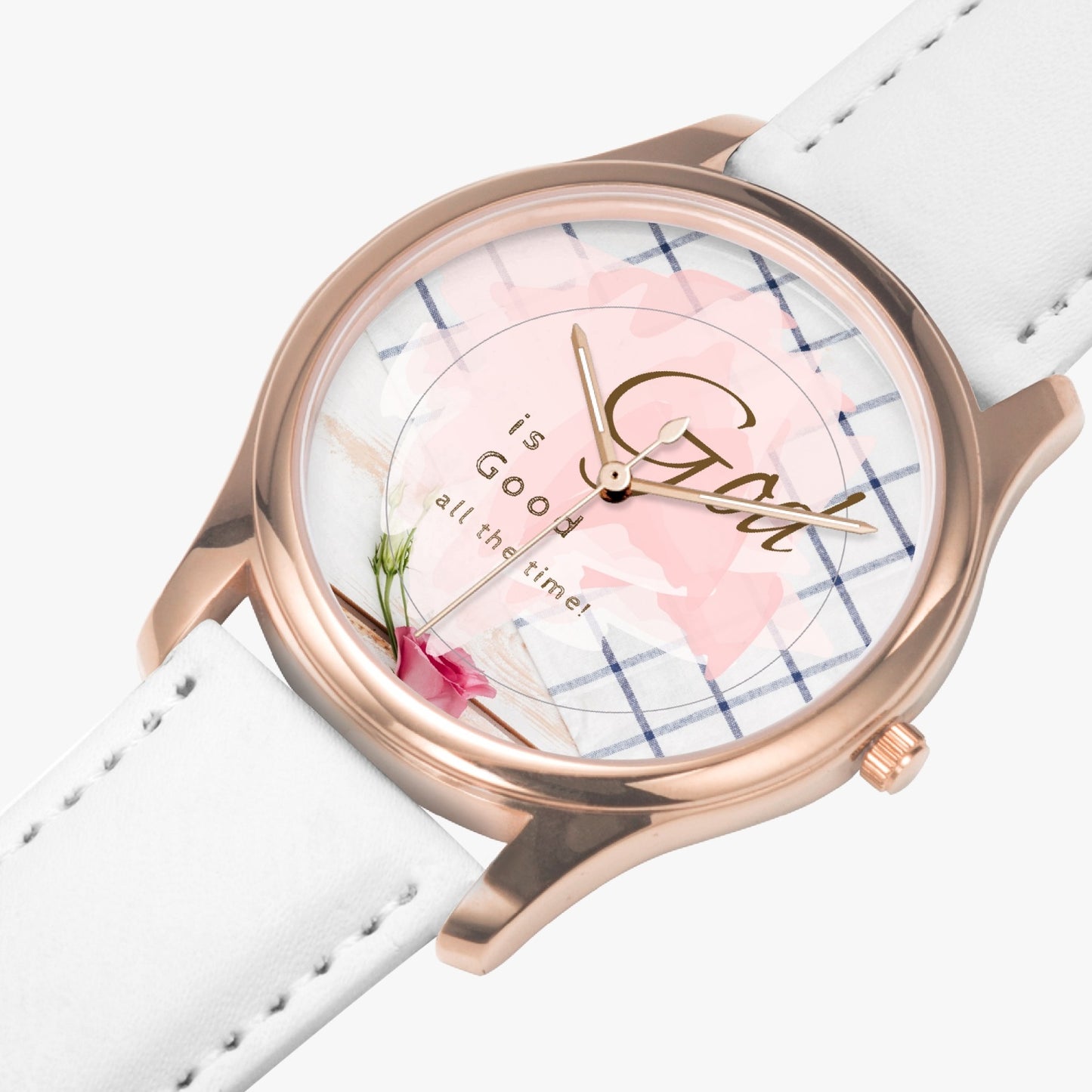 Watch God Is Good All The Time Leather Strap Classic Quartz Watch (Rose Gold)