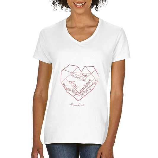 Trust in the Lord Heart Diamond Shape Ladies V-Neck T-Shirts