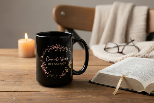 iPhrase Drinkware Count your blessing - Black Glossy Mug