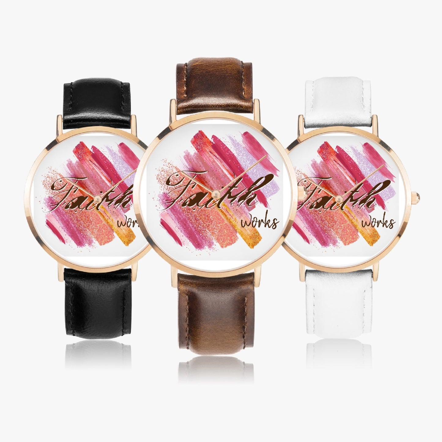 Faith Works - Leather Strap Quartz Inspirational Watch (Rose Gold)