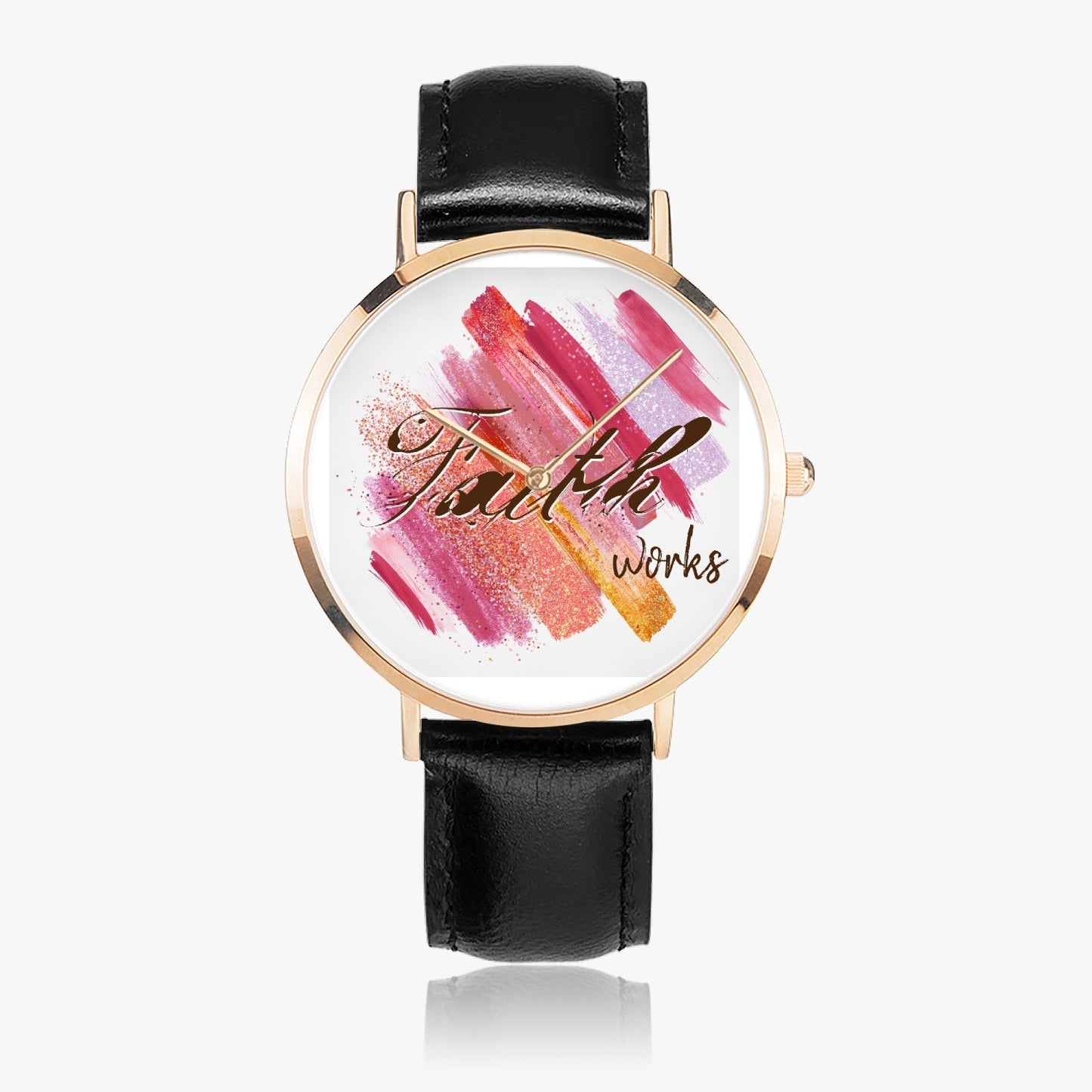 Faith Works - Leather Strap Quartz Inspirational Watch (Rose Gold)