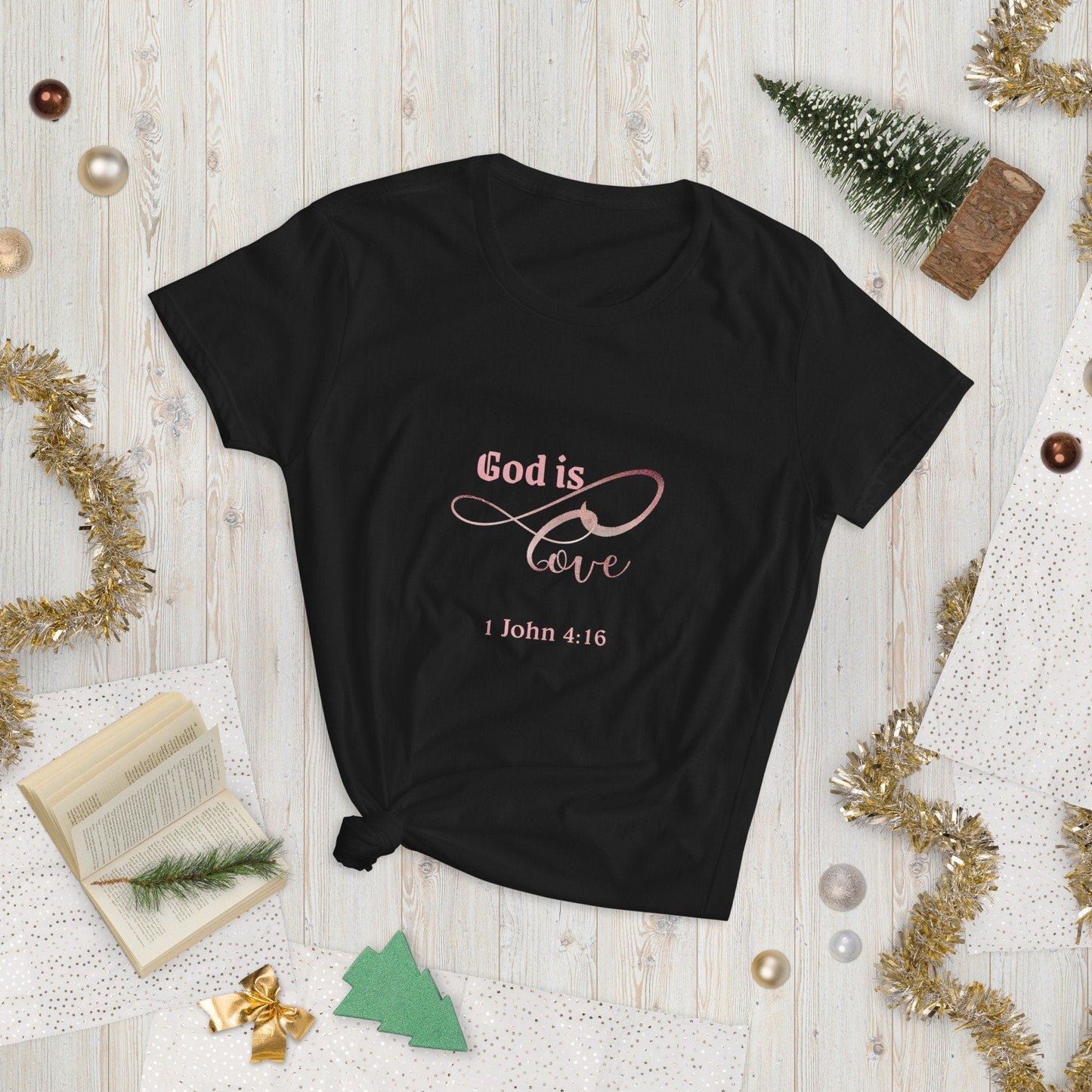 Women adult T-Shirt, Bible verse scripture, God is love, color black