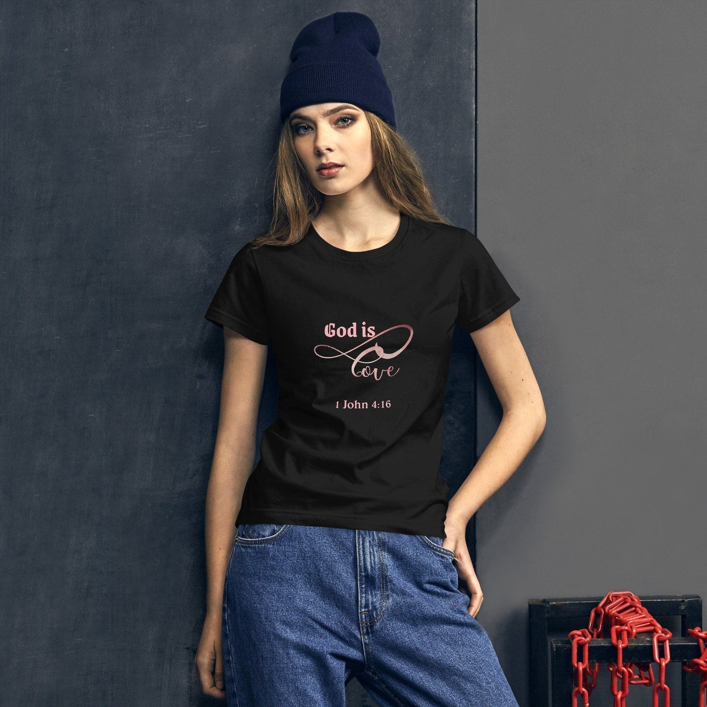 Women adult T-Shirt, Bible verse scripture, God is love, color black
