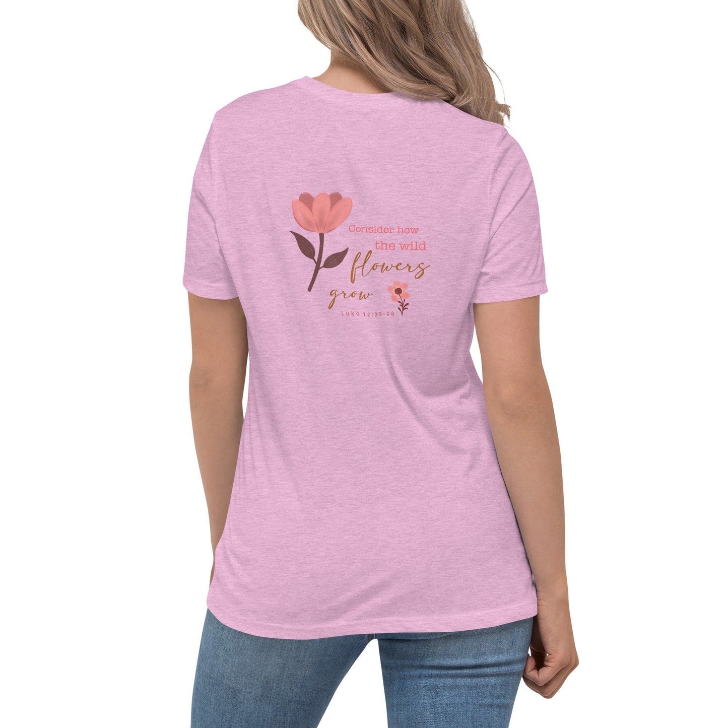 Women Relaxed T-Shirt with Embroidery Flower and Bible verse