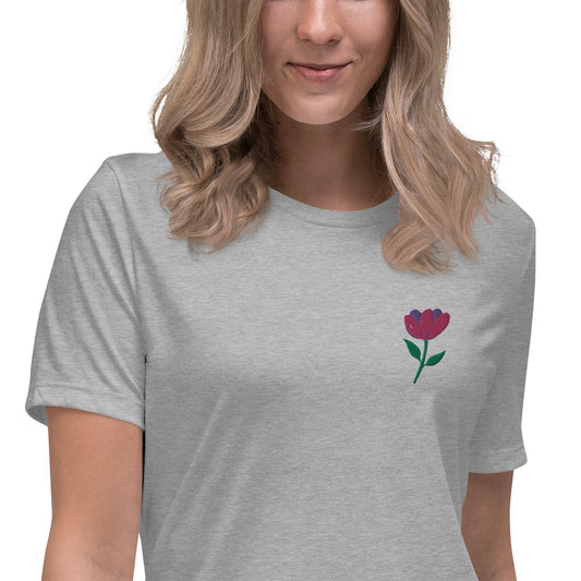 Women Relaxed T-Shirt with Embroidery Flower and Bible verse