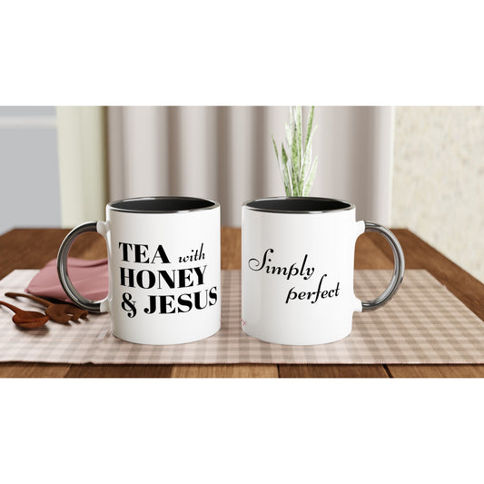 Fancy Duotone "Tea with Honey and Jesus" Ceramic Mug, 11oz for Men and Women