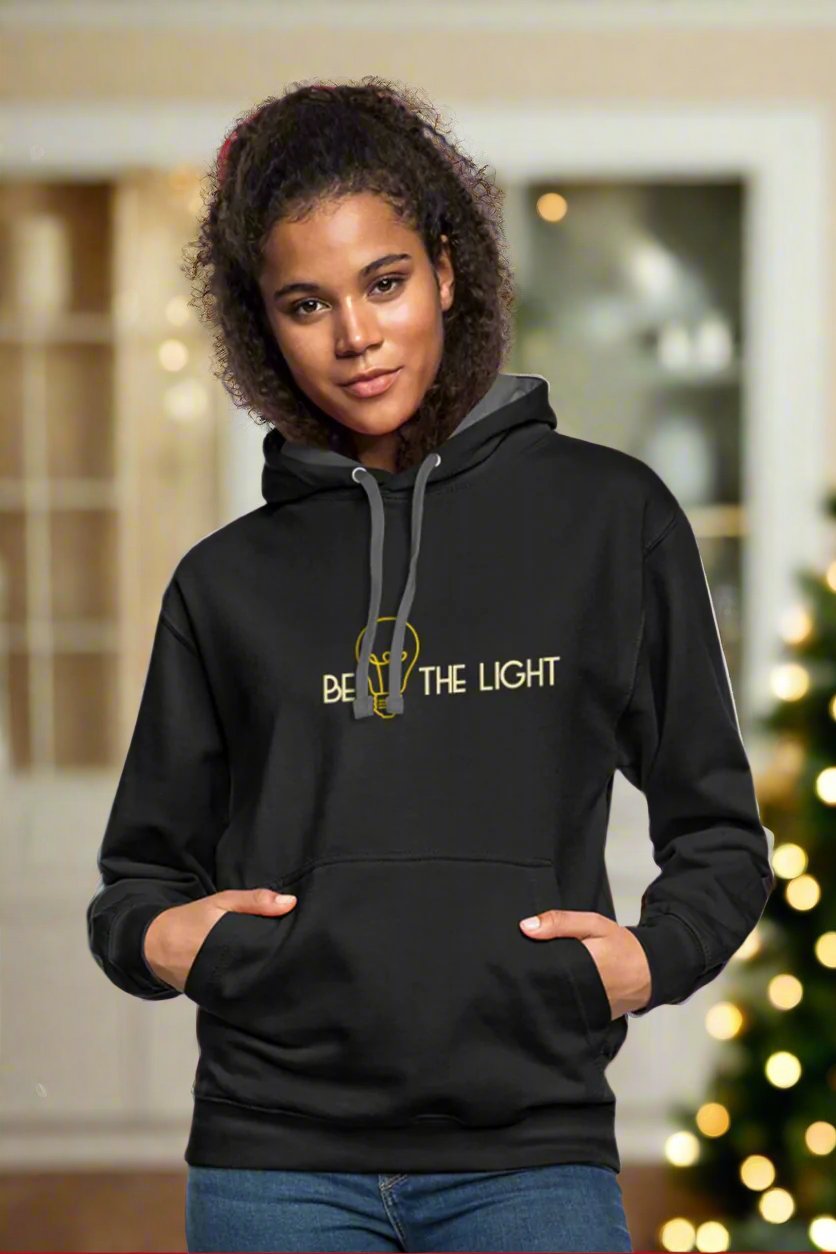 Famous Quote "Be The Light" Warm and Cozy Contrast Hoodie for Men and Women
