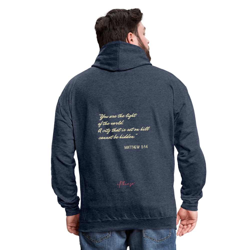 Be The Light - Matthew Bible Verse - Contrast Hoodie - indigo heather/asphalt