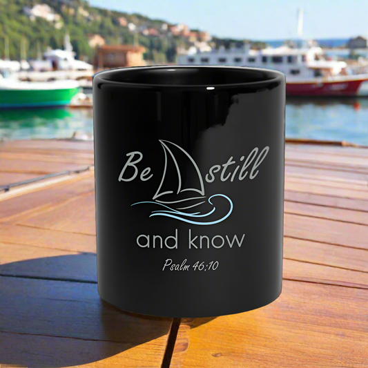 Be Still and Know Bible Verse Full Color Mug - black