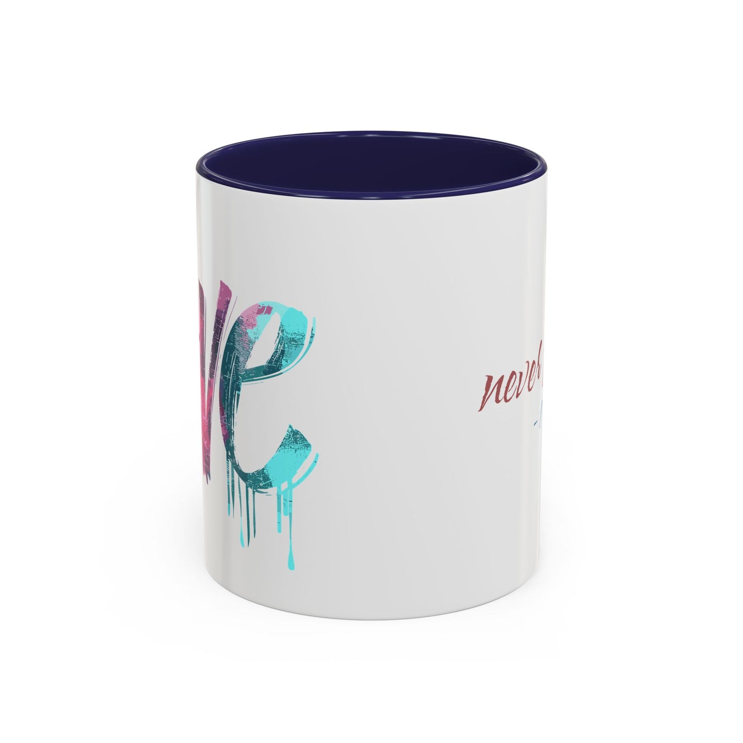 Inspirational Love Never Fails Coffee Mug, Beautiful Crafted Ceramic Cup, Gift for Him Her, Religious Quote, 11oz 15oz