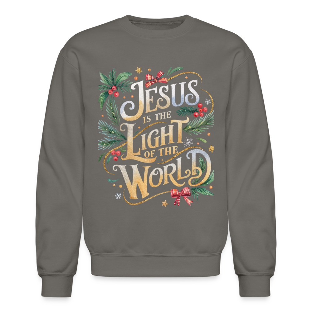 Jesus is the Light of the World Crewneck Christmas Sweatshirt for Women - asphalt gray