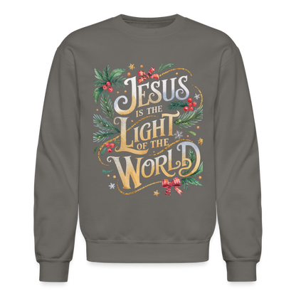 Jesus is the Light of the World Crewneck Christmas Sweatshirt for Women - asphalt gray