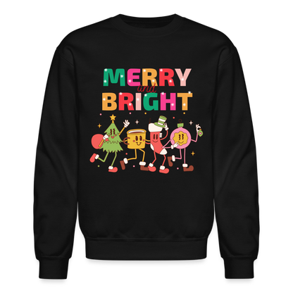 Funny Merry And Bright Christmas Cartoon Characters Marching Crewneck Sweatshirt - black