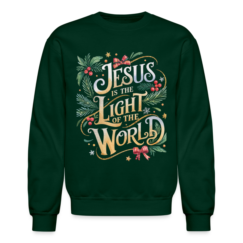 Jesus is the Light of the World Crewneck Christmas Sweatshirt for Women - forest green