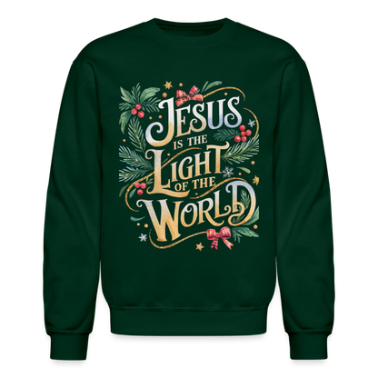 Jesus is the Light of the World Crewneck Christmas Sweatshirt for Women - forest green