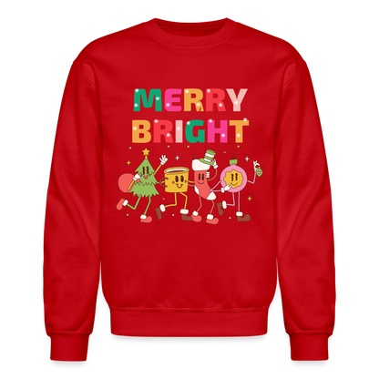 Funny Merry And Bright Christmas Cartoon Characters Marching Crewneck Sweatshirt - red