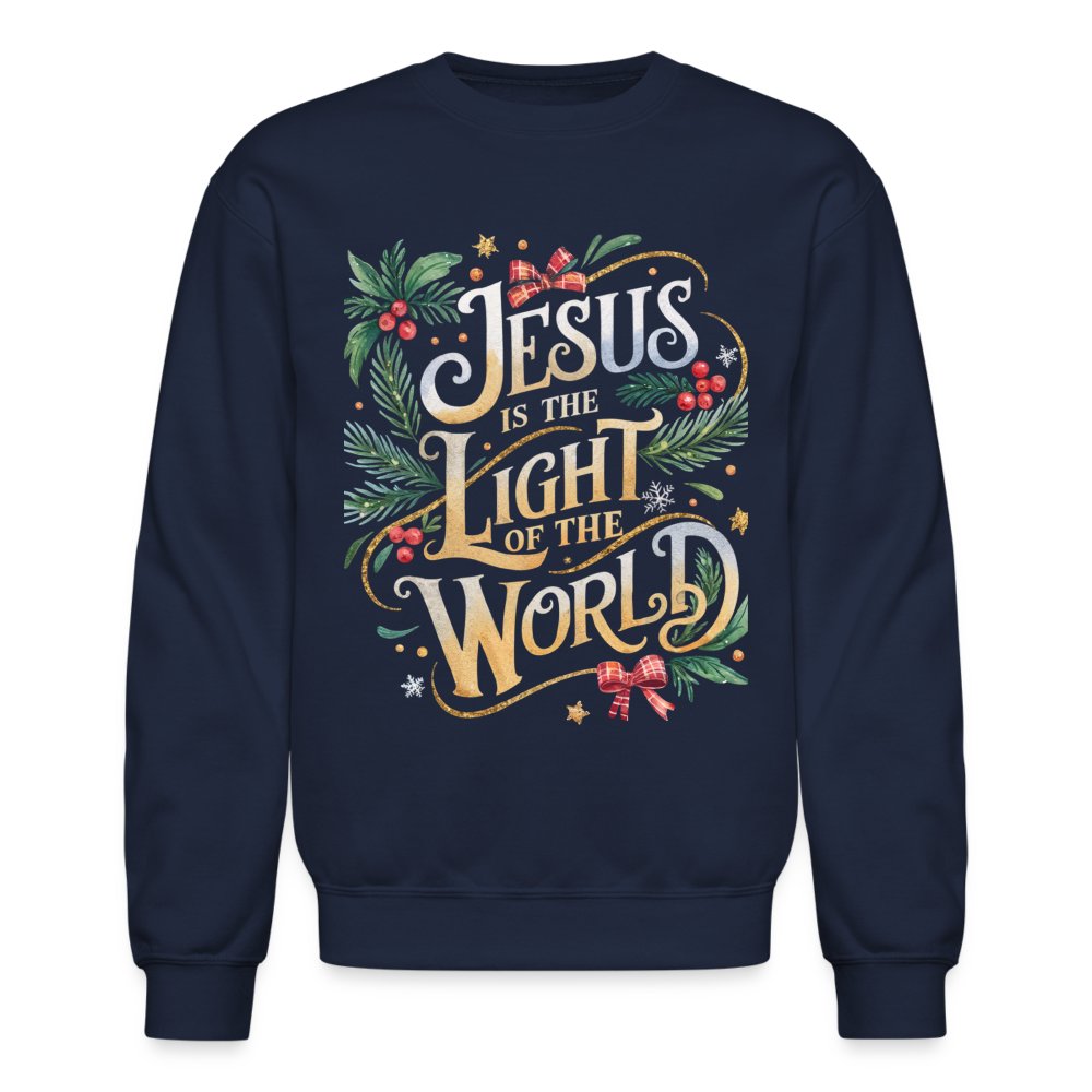 Jesus is the Light of the World Crewneck Christmas Sweatshirt for Women - navy