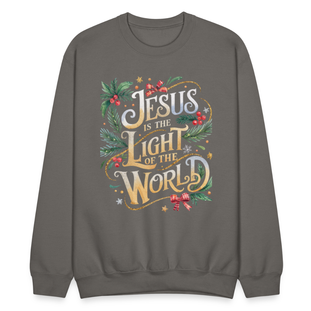 Jesus is the Light of the World Crewneck Christmas Sweatshirt for Women - asphalt gray