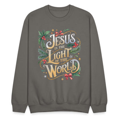 Jesus is the Light of the World Crewneck Christmas Sweatshirt for Women - asphalt gray