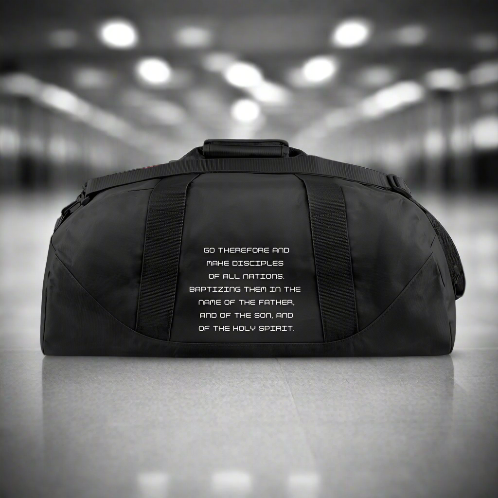Great Commission Bible Verse Travel Duffle Bag Denim Style - black