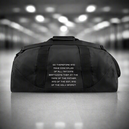 Great Commission Bible Verse Travel Duffle Bag Denim Style - black