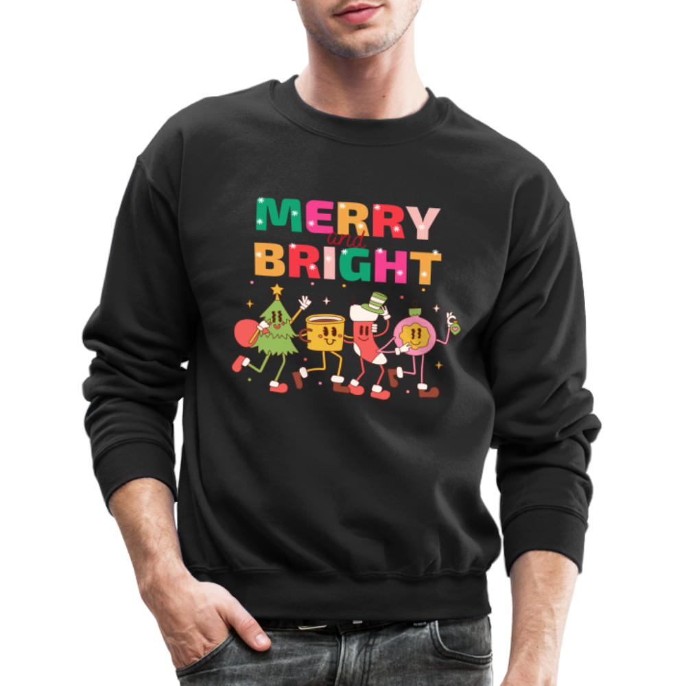 Funny Merry And Bright Christmas Cartoon Characters Marching Crewneck Sweatshirt - black