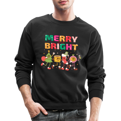 Funny Merry And Bright Christmas Cartoon Characters Marching Crewneck Sweatshirt - black