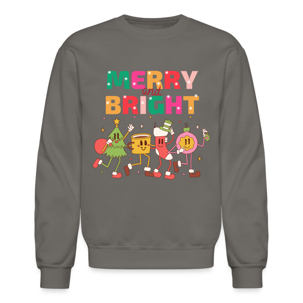 Funny Merry And Bright Christmas Cartoon Characters Marching Crewneck Sweatshirt - asphalt gray