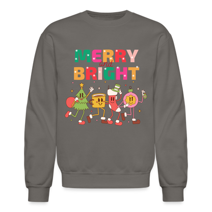 Funny Merry And Bright Christmas Cartoon Characters Marching Crewneck Sweatshirt - asphalt gray