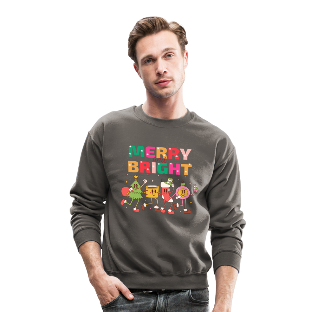 Funny Merry And Bright Christmas Cartoon Characters Marching Crewneck Sweatshirt - asphalt gray