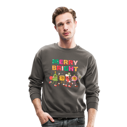 Funny Merry And Bright Christmas Cartoon Characters Marching Crewneck Sweatshirt - asphalt gray