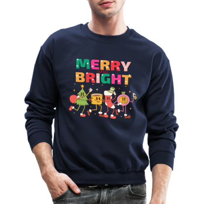 Funny Merry And Bright Christmas Cartoon Characters Marching Crewneck Sweatshirt - navy